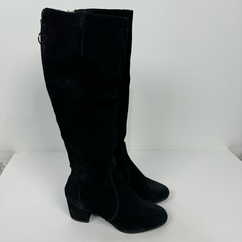 Steve Madden Haydun Leather Suede Black Tall Heeled Boots Minimalist Gothic goth